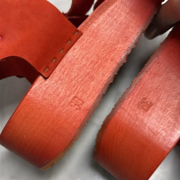 Bryr Studio Jesse Leather Platform Wooden Sandal Orange-Red Size 39/9 - Picture 7 of 12